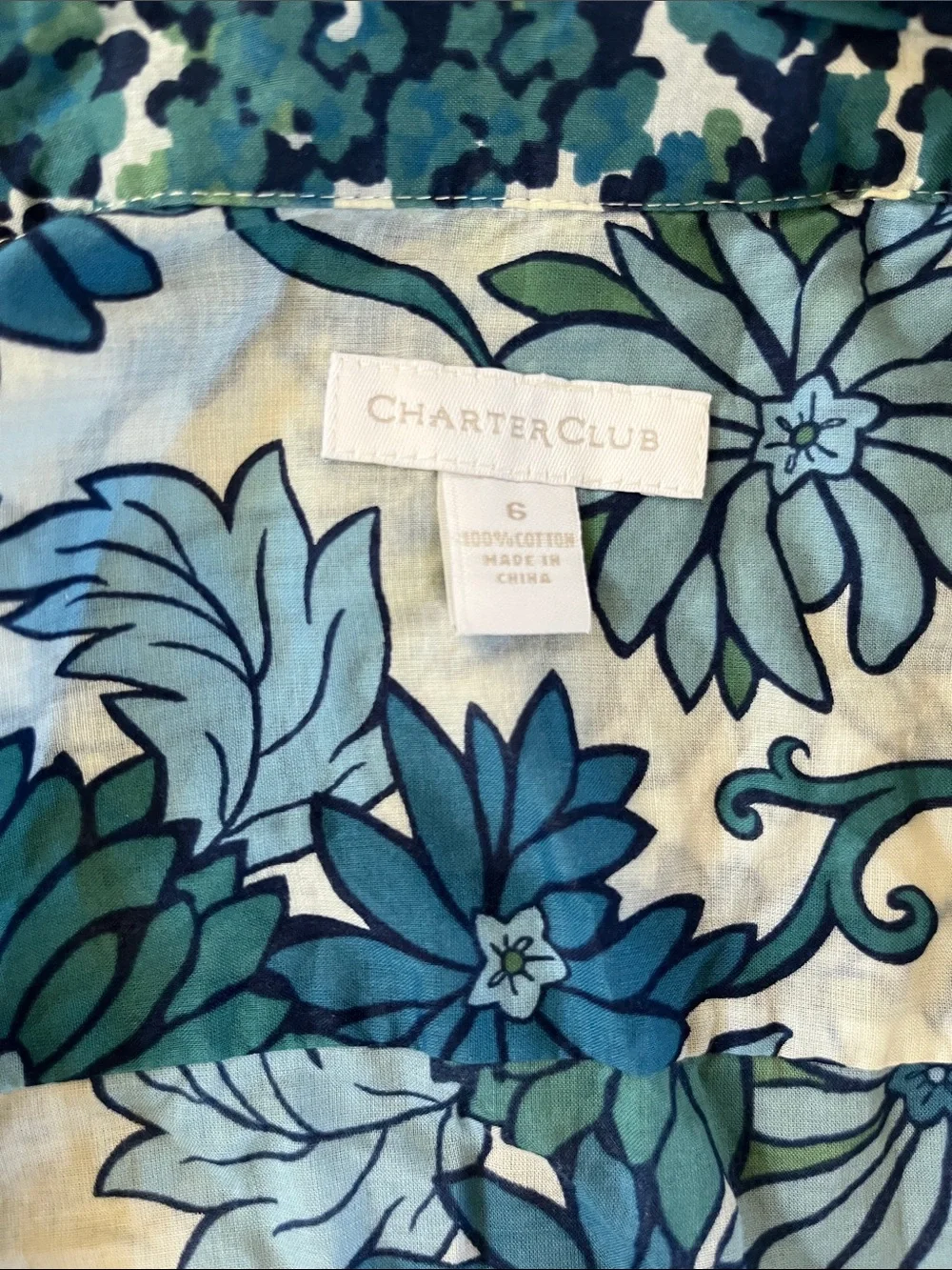 Vintage y2k Casual Blue Floral cotton Button-Up long sleeve Shirt blouse - Picture 3 of 3